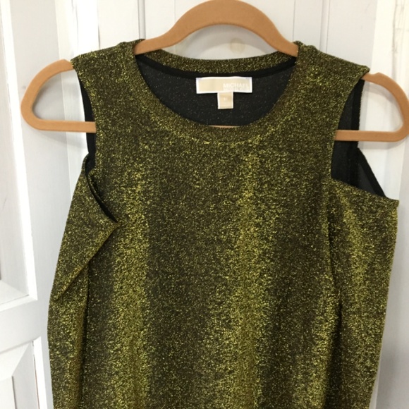 MICHAEL Michael Kors Metallic Green-Gold Cold Shoulder Tunic - Picture 4 of 15